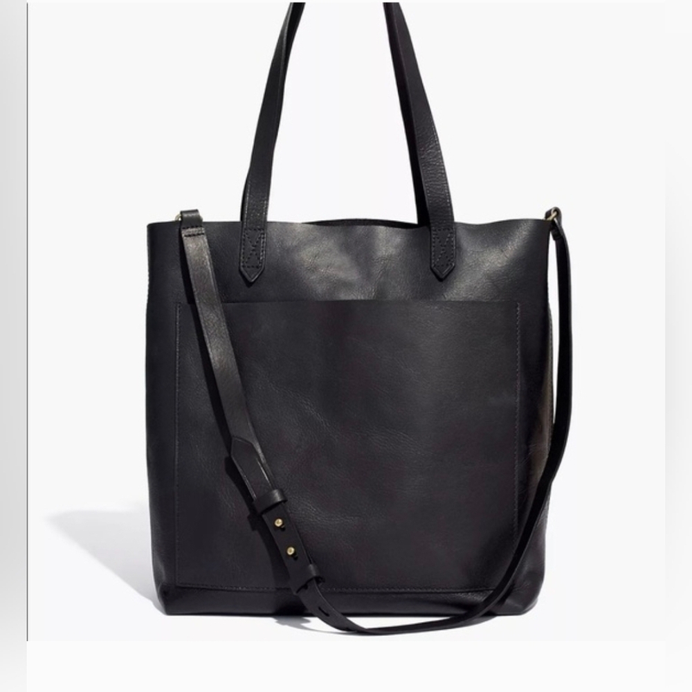 Madewell Black Leather Crossbody Transport Tote
